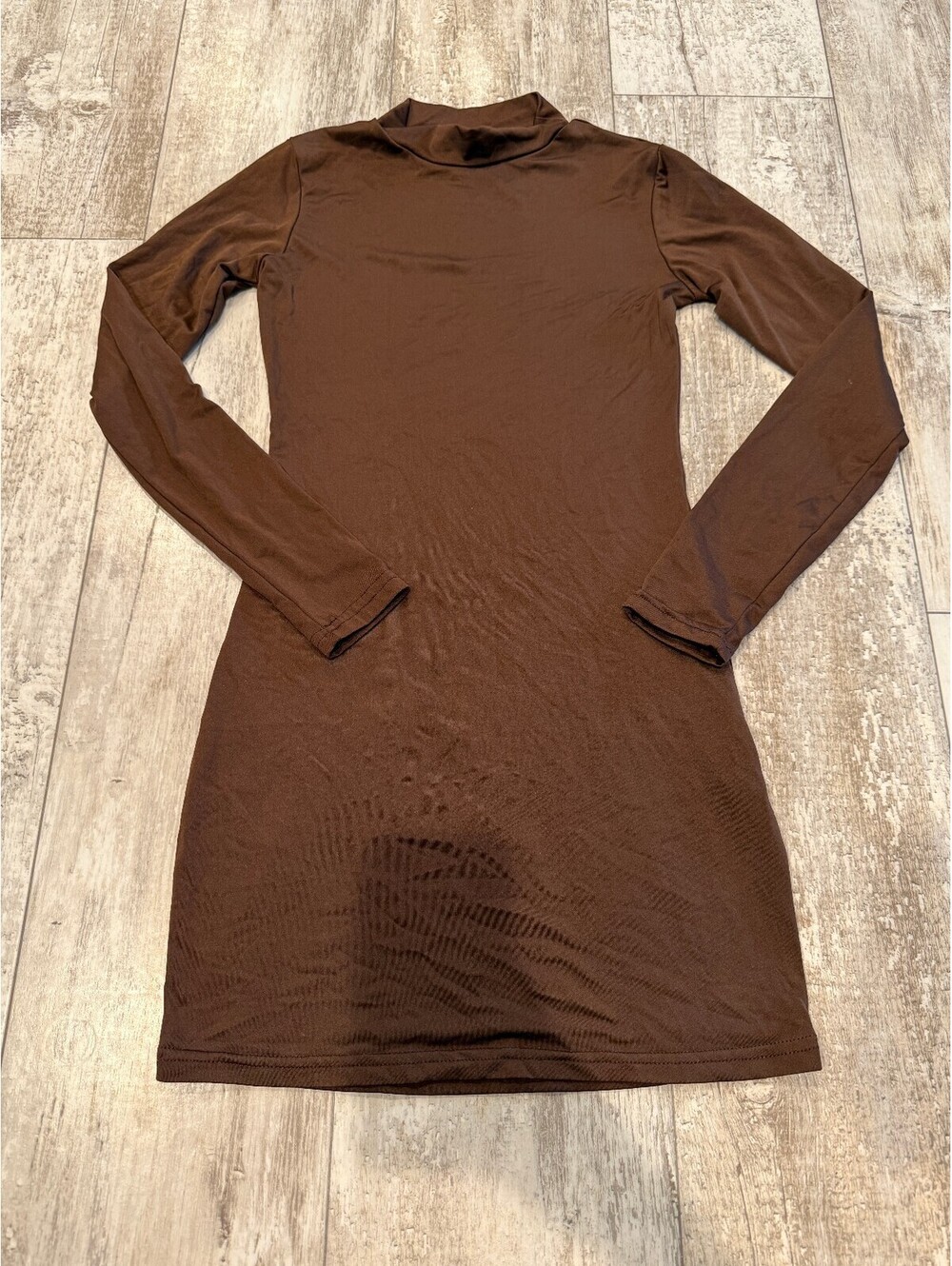 SHEIN Womens S Brown Mock Neck Long Sleeve Mini Dress Y2K